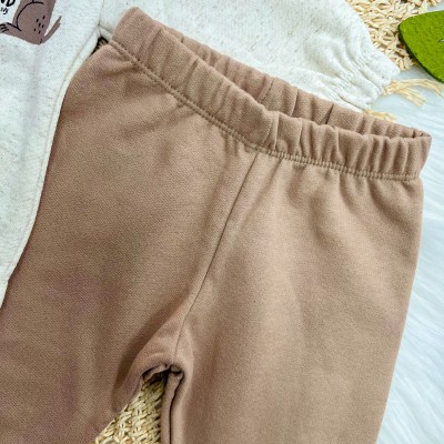 Conj. Casaco com Capuz My Best Friend de Linho e Calça de Moletom - Areia 